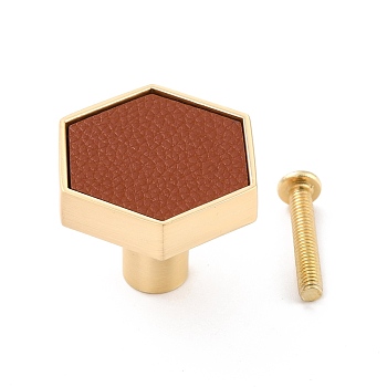 Hexagon Brass Box Handles & Knobs, with Resin Cabochons and Iron Screws, Matte Gold Color, Chocolate, 29.5x24.5x34mm, Hole: 3.5mm