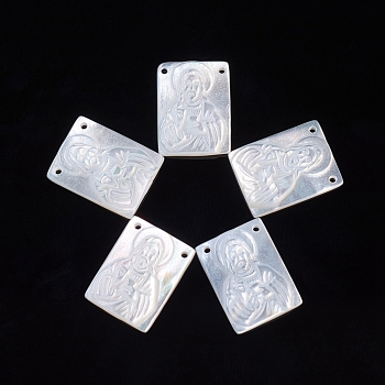 Natural White Shell Pendants, Religion, Rectangle with Virgin Mary, 15.5x11.5~12x2.5mm, Hole: 1mm