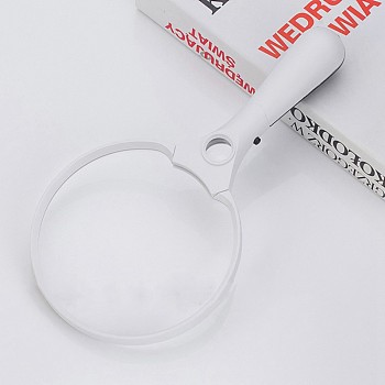 ABS Portable Hand Magnifier, with Acrylic Optical Lens, LED Lamp, For Elderly Reading, White, Lens: 137mm, Magnification: 2X, Lens: 20mm, Magnification: 4X and 25X, 275x143x35mm