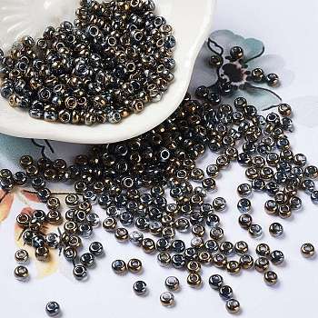 Metallic Colors Glass Seed Beads, Half Plated, Two Tone, Round, Goldenrod, 8/0, 3x2mm, Hole: 1mm