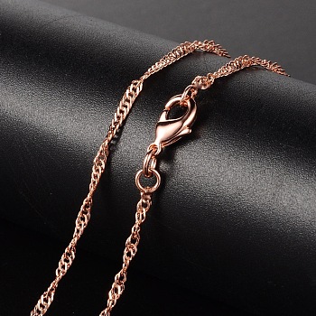 Brass Necklaces, Singapore Chains/Water Wave Chains, with Lobster Clasp, Rose Gold, 17.4 inch, 2mm