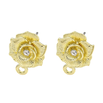 Rack Plating Alloy Stud Earring Finding, Cadmium Free & Nickel Free & Lead Free, Flower, Crystal, 16x12mm, Hole: 1.6mm, Pin: 10.5x0.5mm