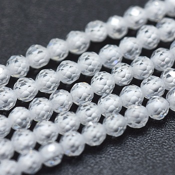Cubic Zirconia Bead Strands, Round, Faceted, White, 2mm, Hole: 0.2mm, about 14.96 inch(38cm), 184pcs/strand