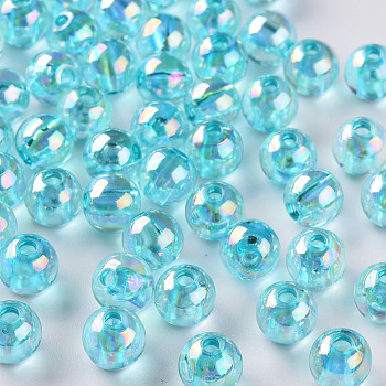 Transparent Acrylic Beads, AB Color Plated, Round, Pale Turquoise, 8x7mm, Hole: 2mm, about 1745pcs/500g