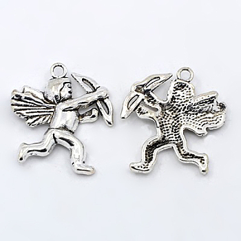 Tibetan Style Alloy Pendants, Lead Free, Cadmium Free and Nickel Free, Cupid/Cherub, Antique Silver, 29mm long, 27mm wide, 3mm thick, hole: 2mm