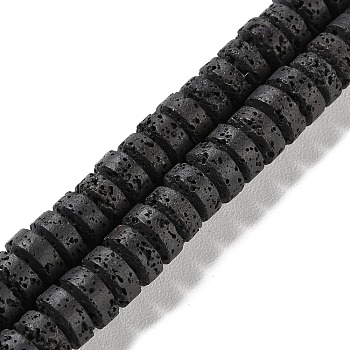 Synthetic Lava Rock Dyed Beads Strands, Rondelle, Black, 8~8.5x4mm, Hole: 0.7mm, about 90pcs/strand, 14.96''(38cm)