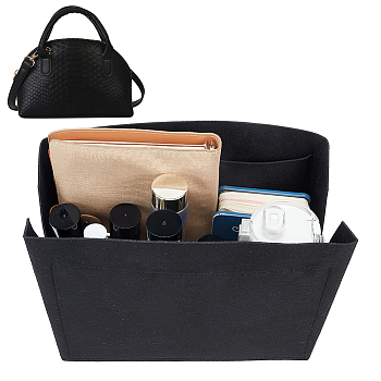 Felt Purse Organizer Insert, Women's Shell Bag Liner, Cosmetics Storage Pouch, with Alloy Zipper, Black, 14.5x28x23cm
