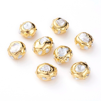 Natural Baroque Pearl Cultured Freshwater Pearl Beads, Covered with Brass, Golden, 15~19x21~32mm, Hole: 1.2mm