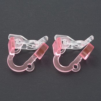 Eco-friendly Plastic Clip-on Earring Findings, for Non-Pierced Ears, Light Coral, 12.5x13.5x9mm, Hole: 1.2mm