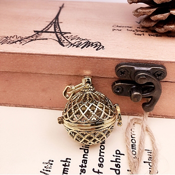 Brass Bead Cage Pendants, Round Cage Charms for Chime Ball Pendant Necklace Making, Antique Bronze, 22mm