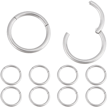 10Pcs 316L Stainless Steel Sleeper Earrings, Hoop Earrings, Hypoallergenic Earrings, Ring, for Women and Men, Stainless Steel Color, 10x1mm