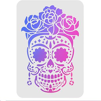 Large Plastic Reusable Drawing Painting Stencils Templates, for Painting on Scrapbook Fabric Tiles Floor Furniture Wood, Rectangle, Skull Pattern, 297x210mm
