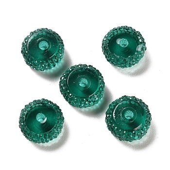 Transparent Resin Beads, Textured Rondelle, Green, 12x7mm, Hole: 2.5mm
