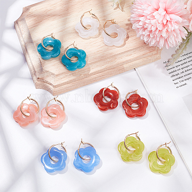 6 Pairs 6 Colors Cute Acrylic Flower Dangle Hoop Earrings(EJEW-AN0003-47)-7