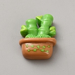 Opaque Resin Cabochons, Bamboo Potted Plant, Bamboo, Lime Green, 23x18x8mm(RESI-WH0041-36D)