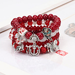 4Pcs Bohemian Style Alloy & Glass & Acrylic Charm Bracelets Set, Butterfly & Anchor & Elephant, Antique Silver, Dark Red, 7-1/8 inch(18cm)(WG8E884-03)