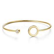 SHEGRACE Simple Design 925 Sterling Silver Cuff Bangle, Circle with Grade AAA Cubic Zirconia, Real 24K Gold Plated, 7-1/2 inch(19cm)(JB60C)