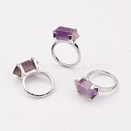 Natural Amethyst Finger Rings, with Alloy Ring Findings, Platinum, Bullet, Size 8, 18mm(X-RJEW-P121-A02)