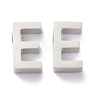 304 Stainless Steel Charms, Alphabet, Stainless Steel Color, Letter.E, 8x4.5x3mm, Hole: 1.8mm(STAS-K216-41E-P)