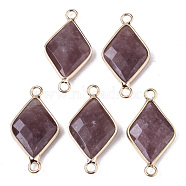 Natural Strawberry Quartz Links Connectors, with Edge Light Gold Plated Brass Findings, Faceted, Rhombus, 29~30x15x4mm, Hole: 2.5mm(G-S359-107J)