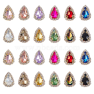 24Pcs 12 Colors Teardrop Sew on Rhinestone, Glass Rhinestone, Multi-Strand Links, with Light Gold Tone Iron Settings, Mixed Color, 16.5x12x5mm, Hole: 1.2mm, 2pcs/color(DIY-GA0005-17)