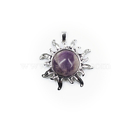 Natural Amethyst Pendants, Sun Charms, with Platinum Plated Alloy Findings, 39x39mm(FIND-PW0010-11W)