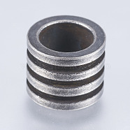304 Stainless Steel Beads, Large Hole Beads, Column with Groove, Gunmetal, 10x10x8mm, Hole: 6.5mm(STAS-I072-068AS-A)