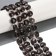 Natural Ice Obsidian Beads Strands, Faceted, Flat Round, with Seed Beads, 9.5~10x5~6mm, Hole: 1mm, about 32~34pcs/strand, 15.75~14.96''(38~40cm)(G-B094-A08-01)