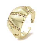 Brass Micro Pave Cubic Zirconia Open Cuff Ring, Real 16K Gold Plated, Inner Diameter: 18mm(RJEW-K256-44G)