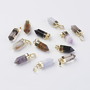 Natural & Synthetic Gemstone Pointed Pendants, with Brass Findings, Bullet, Golden, Golden & Silver, 19~21x7mm, Hole: 4x6mm(G-G737-08)