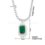 Luxury Hip-hop Style Brass Cubic Zirconia Rectangle Pendant Necklace, Green, 15.75 inch(40cm)(MO6060)