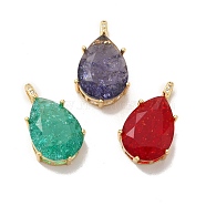 Rack Plating Brass Micro Pave Cubic Zirconia Pendants, with Glass, Long-Lasting Plated, Cadmium Free & Lead Free, Real 18K Gold Plated, Teardrop, Mixed Color, 24.5x14x9mm, Hole: 3.5x3mm(ZIRC-C002-07G)