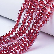 Electroplate Glass Beads Strands, Pearl Luster Plated, Faceted, Rondelle, FireBrick, 10x8mm, Hole: 1mm, about 63~65pcs/strand, 49~50cm(EGLA-A034-T10mm-A06)