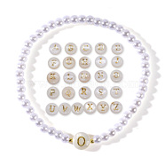 White Pearl Bracelet, Brass Beads and Shell Letters Bracelets(NN7430-24)