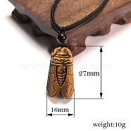 Natural Tiger Eye Cicada Pendant Necklace for Men, 25.59 inch(65cm), pendant: 16x27mm(PW-WG9230E-01)