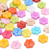2-Hole Plastic Buttons, Flower, Mixed Color, 15x14x3mm, Hole: 1.6mm(BUTT-N018-001)