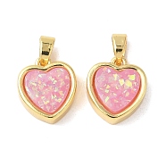 Resin Charms, Heart Charms, with Brass Findings, Golden, 13x11.5x4.5mm, Hole: 5x2.5mm(KK-XCP0002-03)