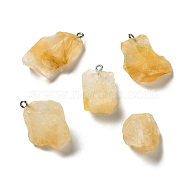 Raw Rough Natural Citrine Pendants, Nuggets Charms, with Platinum Plated Iron Loops, 21~34.5x15~25.5x10~17mm, Hole: 2mm(G-A028-01G)