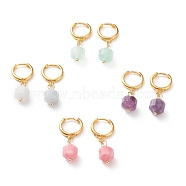 Brass Huggie Hoop Earrings, with Faceted Round Natural Gemstone Beads, Golden, 32.5mm, Pin: 1mm(EJEW-JE05788)