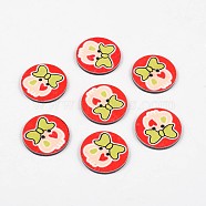 2-Hole Flat Round with Lovely Skull Pattern Acrylic Buttons, Red, 25x2mm, Hole: 2mm(BUTT-F055-02D)