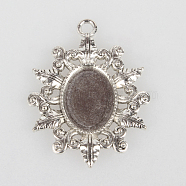 Vintage Tibetan Style Alloy Flower Pendant Cabochon Bezel Settings, Cadmium Free & Lead Free, Antique Silver, Oval Tray: 13x18mm, 42x33x2mm, Hole: 3mm, about 177pcs/kg(TIBEP-O006-39AS)