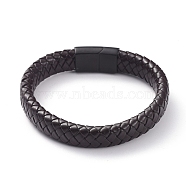 Unisex Leather Cord Weave Bracelets, with Gunmetal Plated 304 Stainless Steel Magnetic Clasps, Coconut Brown, 8-1/4 inch(21cm), 12x6mm(BJEW-JB04893-05)