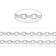 304 Stainless Steel Cable Chains, Soldered, with Card Paper, Flat Oval, Stainless Steel Color, Links: 4x3x0.8mm, about 32.8 Feet(10m)/card(CHS-L024-021P)