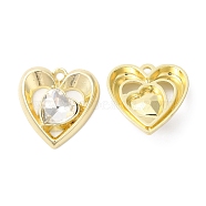 Alloy Pendants, Glass with Heart Charms, Golden, 20x18.5x5mm, Hole: 1.6mm(ENAM-D050-10G-04)