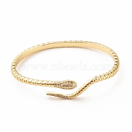 Green Cubic Zirconia Snake Wrap Open Cuff Bangle, Brass Jewelry for Women, Cadmium Free & Lead Free, Real 18K Gold Plated, Inner Diameter: 1-7/8x2-1/4 inch(4.7x5.7cm)(BJEW-B054-08G)