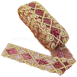 Ethnic Style Embroidery Polycotton Ribbons, with Gauze and Paillette, Jacquard Ribbon, Tyrolean Ribbon, Garment Accessories, Rhombus Pattern, Dark Red, 2-1/2 inch(62mm)(OCOR-WH0066-34E)