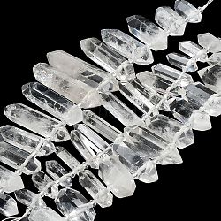 Natural Quartz Crystal Double Terminal Pointed Beads Strands, Rock Crystal Beads, Faceted Bullet, 25~59x7~16x6~12mm, Hole: 2mm, about 13~15pcs/strand, 7.52''~9.13''(19.1~23.2cm)(G-M406-D01)