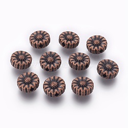 Tibetan Style Alloy Flower Beads, Cadmium Free & Nickel Free & Lead Free, Red Copper, 11x5mm, Hole: 2mm(TIBEP-GC190-R-NR)