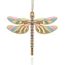 Golden Tone Alloy Enamel Insect Big Pendants, with Crystal Rhinestones, Dragonfly Necklaces Charms, Colorful, 56x64x5mm, Hole: 2mm(ENAM-J033-06G)