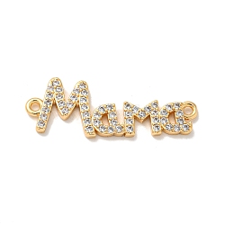 Mother's Day Brass Micro Pave Clear Cubic Zirconia Connector Charms, Word Ma Ma Links, Real 18K Gold Plated, 11x33x2mm, Hole: 1.5mm(KK-K378-12G)